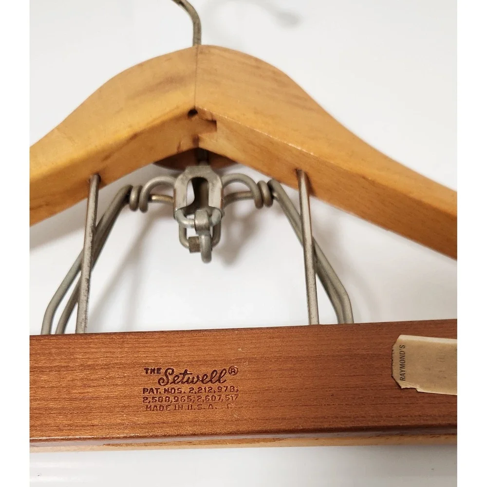 Vintage Setwell Wood Suit Hanger Wishbone Clamp Coat Pants Made USA Heavy Duty